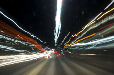 Light trails on road at night