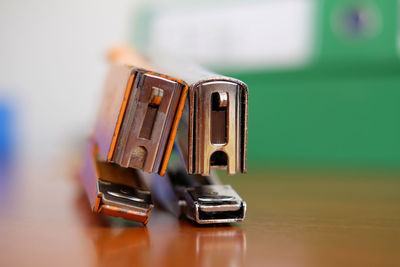 Close-up of vintage car on table