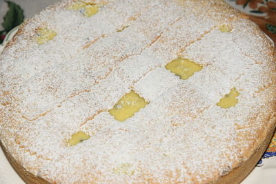 High angle view of cake on table