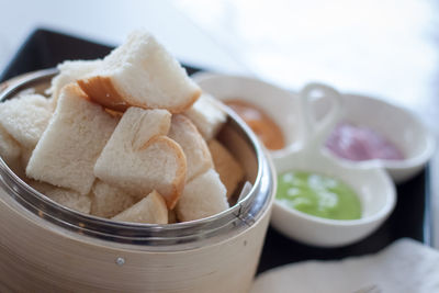 Close-up of ice cream in bowl on table