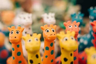 Close-up of toy giraffes