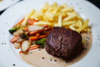 Close-up of meal served in plate