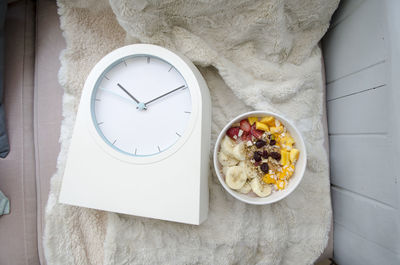High angle view of breakfast on table