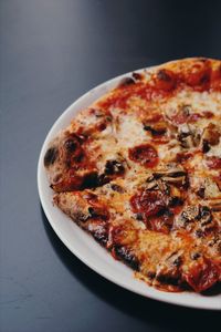 High angle view of pizza on table