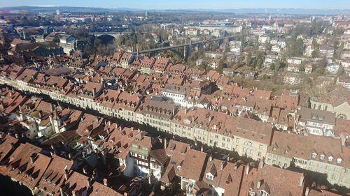 High angle view of buildings in city