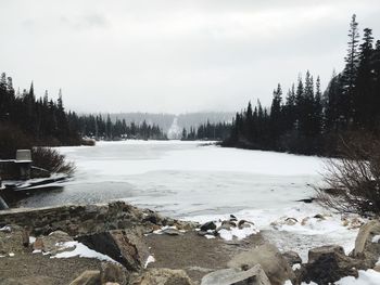 Scenic view of landscape against sky during winter