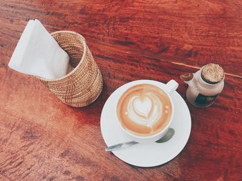 High angle view of coffee on table