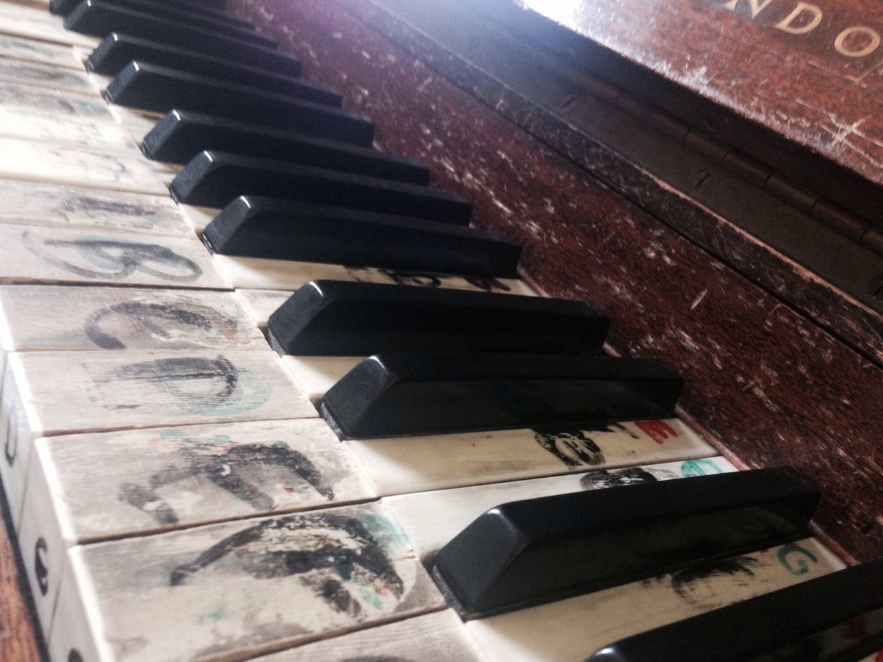 indoors, in a row, piano key, music, piano, large group of objects, high angle view, musical instrument, still life, close-up, order, arts culture and entertainment, table, stack, arrangement, repetition, abundance, no people, education, book