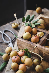 Close-up of fruits in basket on table