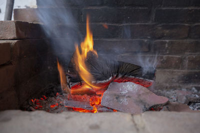 Bonfire on wooden log