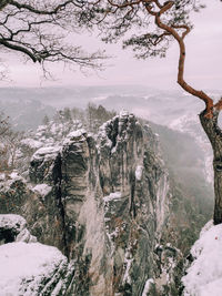 Scenic view of snowcapped mountains during winter