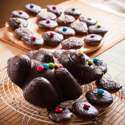 High angle view of cupcakes on table