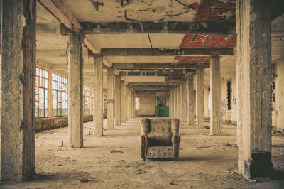 Interior of an armchair in an abandoned building