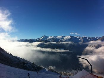 Scenic view of snowcapped mountains against sky