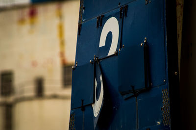 Close-up of sign on metal