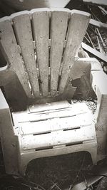 High angle view of old metal structure on table