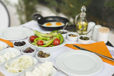 High angle view of meal served on table