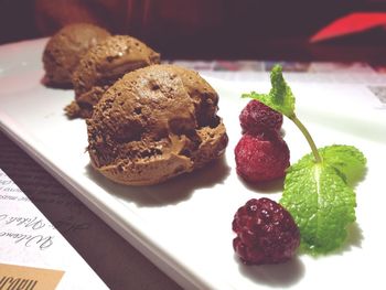 Close-up of dessert in plate on table