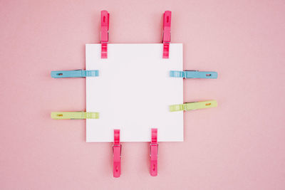 High angle view of toy blocks on blue background