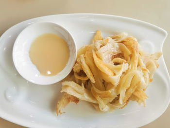 High angle view of pasta in plate