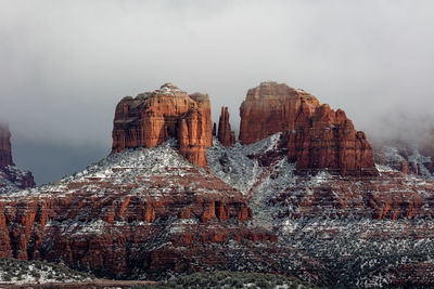 Snow on cathedral rock in sedona, arizona