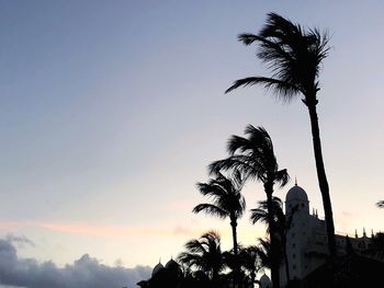 Low angle view of silhouette palm trees against sky during sunset