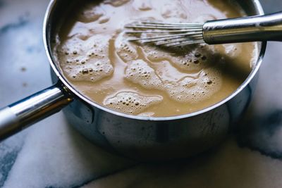 High angle view of coffee on table