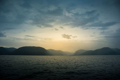 A beautiful view of the norway fjord from the sea level. 