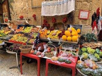 Various fruits for sale at market stall