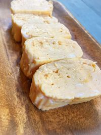 High angle view of bread on cutting board