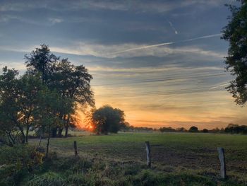 Scenic view of field against sky during sunset