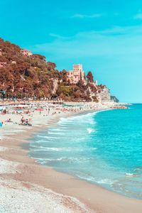 Scenic view of sea against blue sky