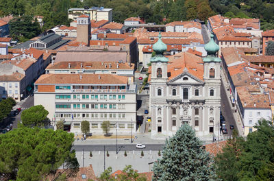 High angle view of buildings in city