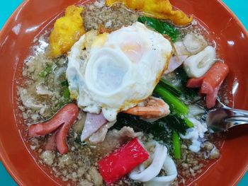 High angle view of breakfast served in bowl