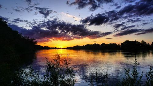 Scenic view of lake against sky during sunset