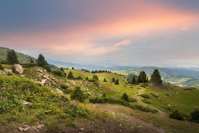 Scenic view of landscape against sky during sunset