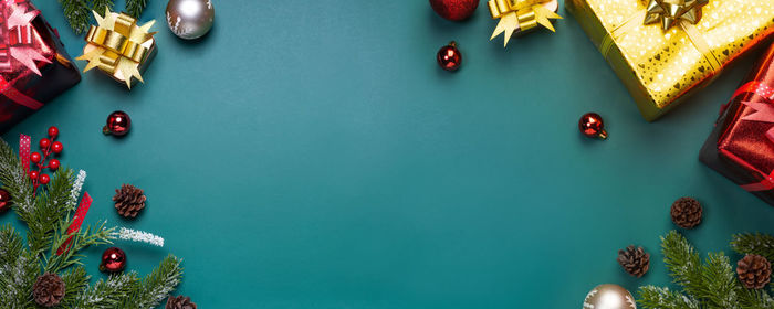 High angle view of christmas decorations on beach