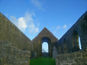 Low angle view of historic building against clear sky