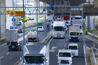High angle view of cars on road