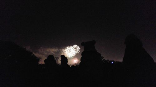 Silhouette people at music concert against sky at night