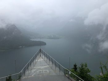 Scenic view of lake by mountains against sky