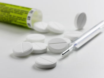 High angle view of objects on table