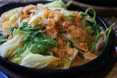 High angle view of meal served in bowl