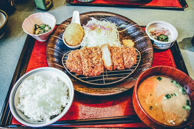 High angle view of food in plate 