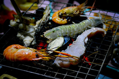 Close-up of seafood on a korean grill