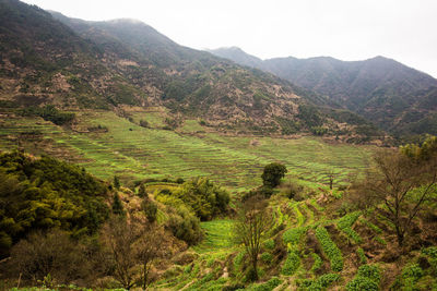 High angle view of mountain range against sky