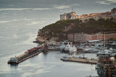 High angle view of boats in sea