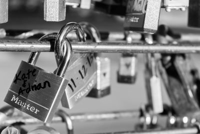 Close-up of padlock on wood