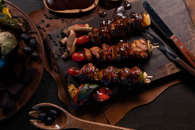 High angle view of food on table