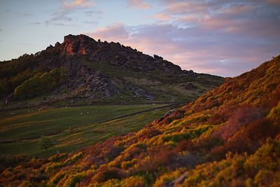 Scenic view of landscape against sky during sunset